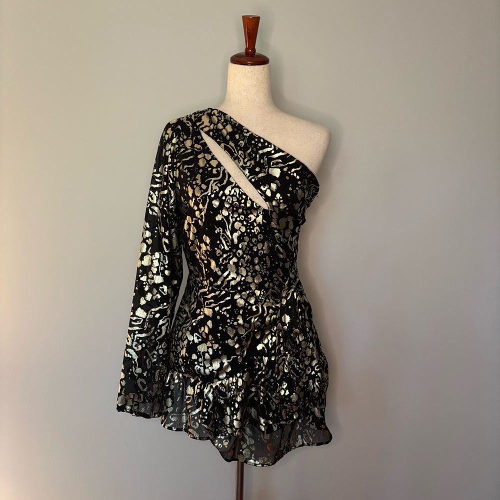 Aqua Black and Gold One Shoulder Dress size M
